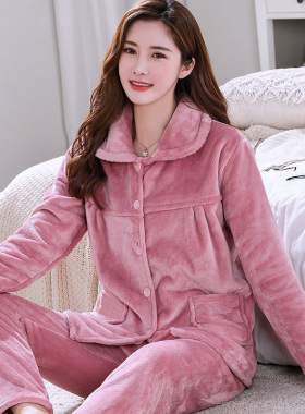 2025年冬款珊瑚绒睡衣女秋冬季加厚法兰绒加绒套装家居服春秋新款