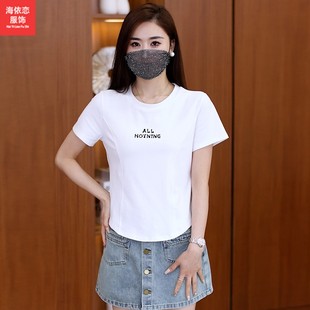 显瘦百搭休闲短款 2025夏季 t恤女设计感小众修身 新款 上衣 纯棉短袖