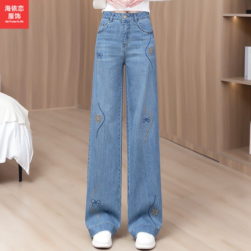 刺绣花牛仔裤女设计感小众2026爆款高腰显瘦窄版阔腿裤新中式裤子,女装/女士精品,牛仔裤,淘宝优惠券,粉丝福利购,淘宝优惠卷