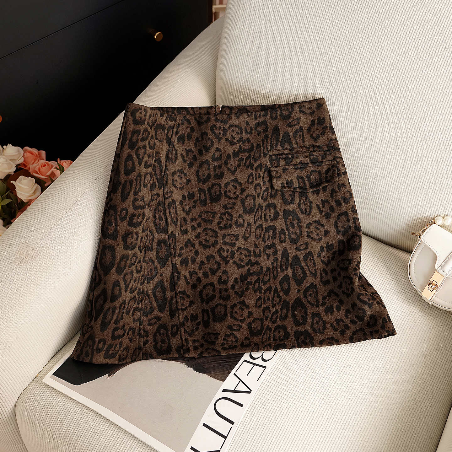 美式复古豹纹高腰a字半身裙女