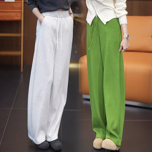 牛油果绿显瘦大码弯刀阔腿裤女