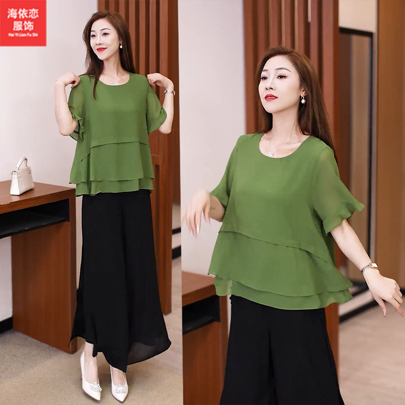 莫奈花园风时尚雪纺衫女2025夏季新款宽松遮肉减龄打底衫上衣小衫