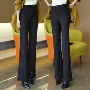 黑色烫钻亮闪闪微喇裤女2026年春季新款高腰修身显瘦休闲喇叭裤子