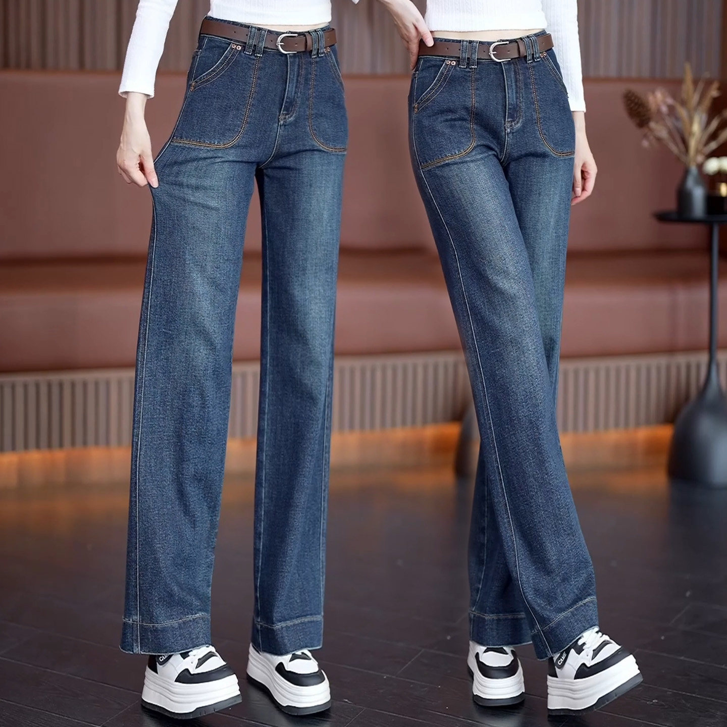 复古蓝牛仔裤女2026春季新款高腰宽松中年妈妈窄版阔腿裤直筒裤子,女装/女士精品,牛仔裤,淘宝优惠券,粉丝福利购,淘宝优惠卷