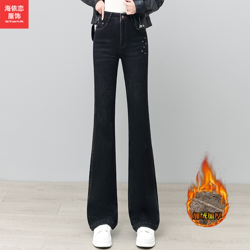 马蹄喇叭裤长裤绣花加绒裤子