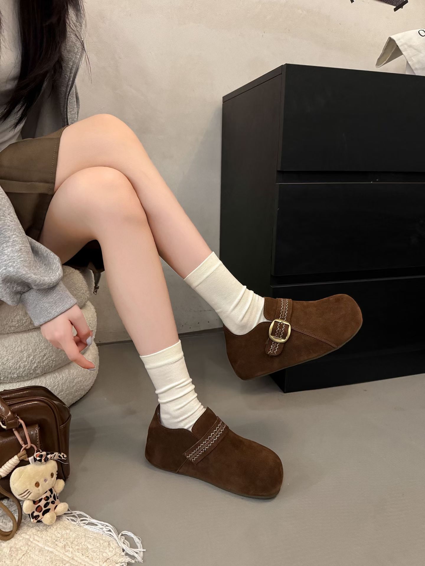 2025新款真皮厚底勃肯鞋女英伦风复古短筒机车靴百搭休闲单鞋潮