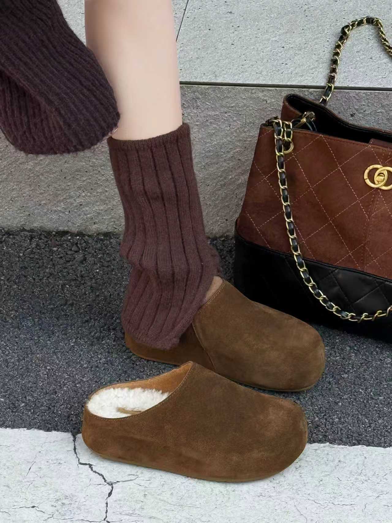 磨砂真皮休闲包头半托女2025包头拖