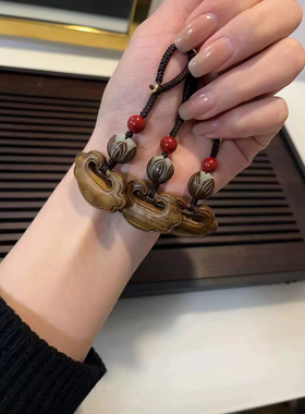 原创沉香如意挂件钥匙挂/包挂搭配菩提莲花文玩饰品复制挂饰