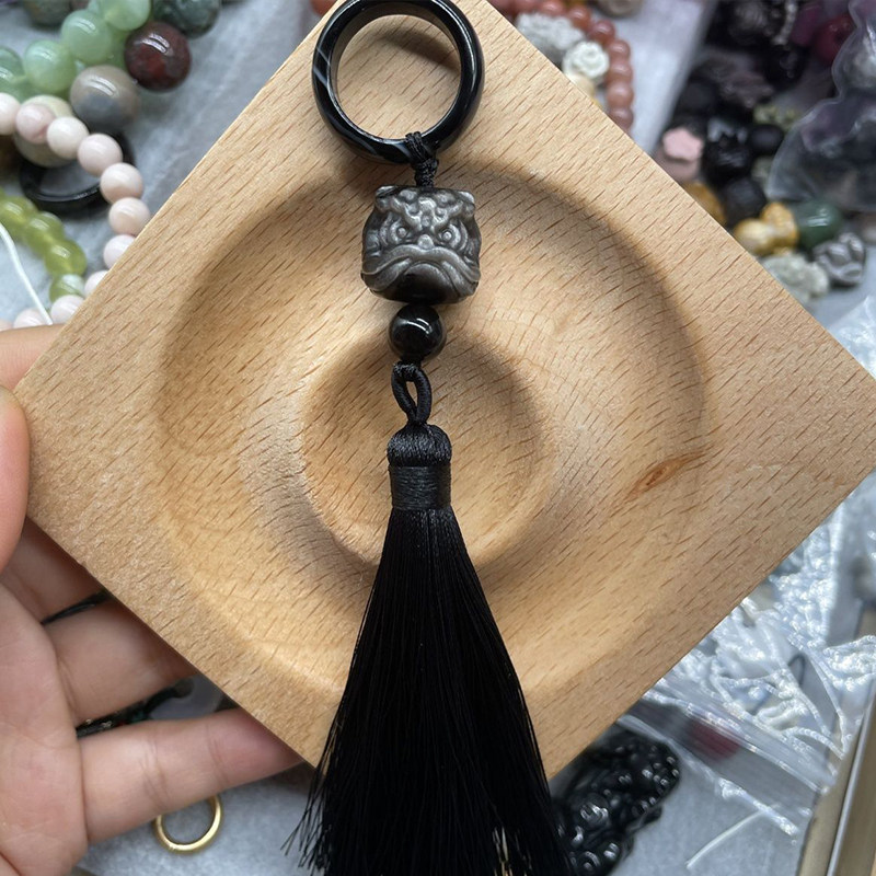 天然银曜石醒狮跑环流苏