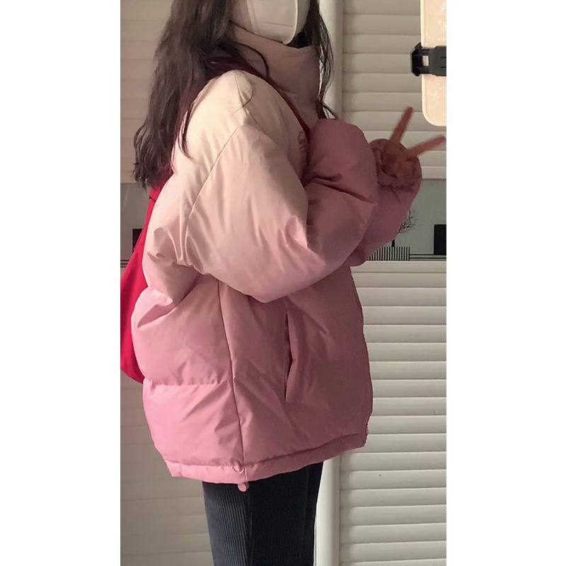 日落山海粉色渐变棉服女冬季2023年新款加厚设计感小众情侣棉服潮