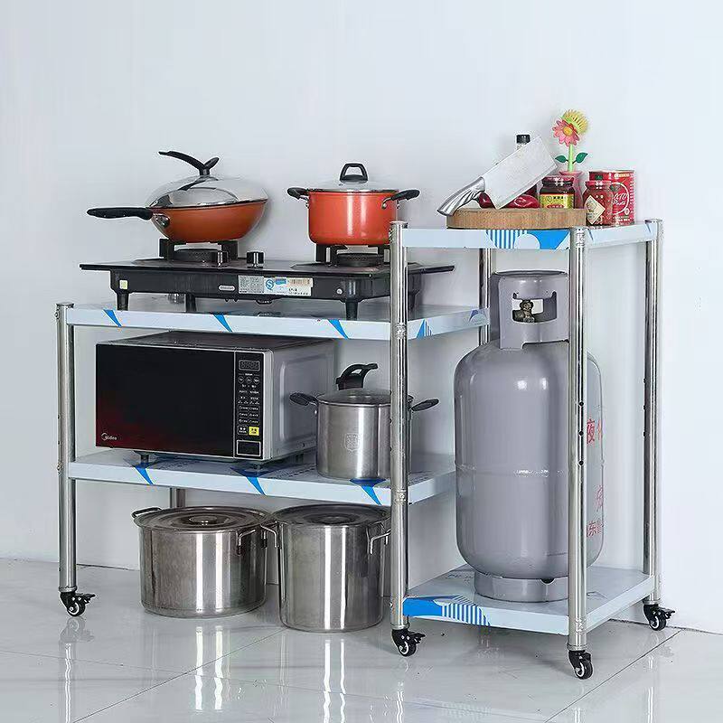 可移动不锈钢灶台架煤气灶架子厨房置物架液化气罐收纳做饭蔬菜架