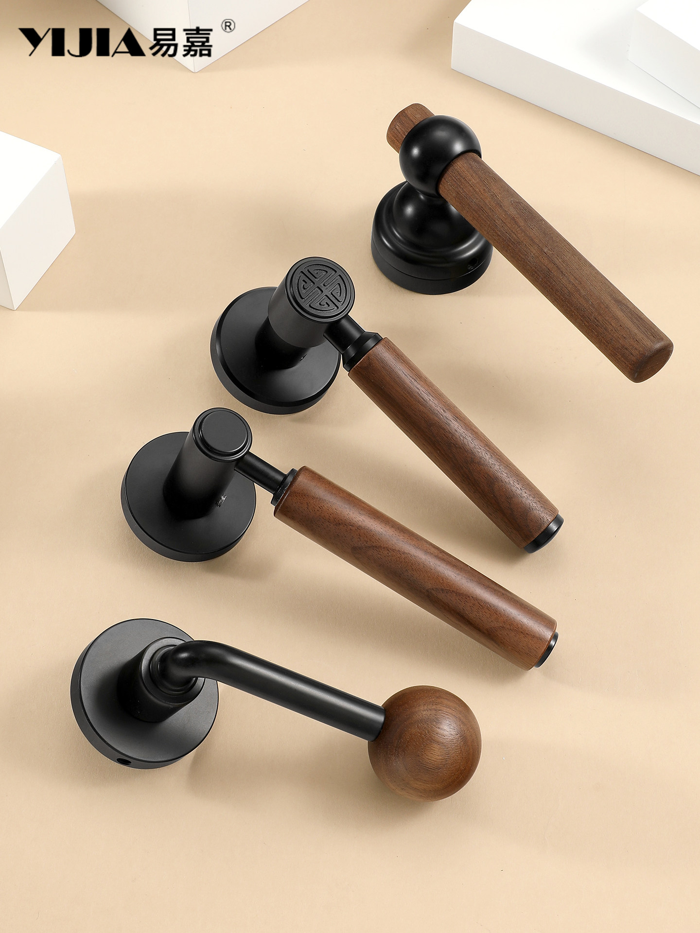 原木风黑色胡桃木门锁室内卧室卫生间房门实木门锁把手家用静音锁