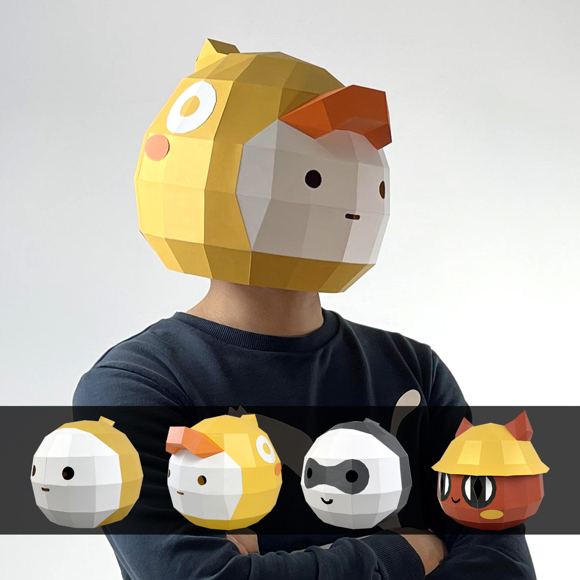 儿童节可爱小黄鸭猫蛋球球头套创意儿童公仔纸模手工折纸玩具礼物