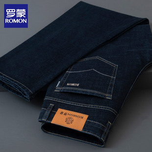 罗蒙商务牛仔裤男秋冬新款宽松直筒加绒加厚高腰中老年休闲长裤子