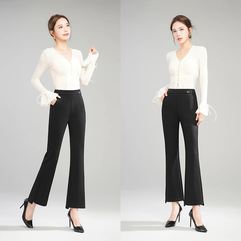 卡里卡6563女裤中老年妈妈裤喇叭裤休闲时尚纯黑色裤子春秋裤女裤