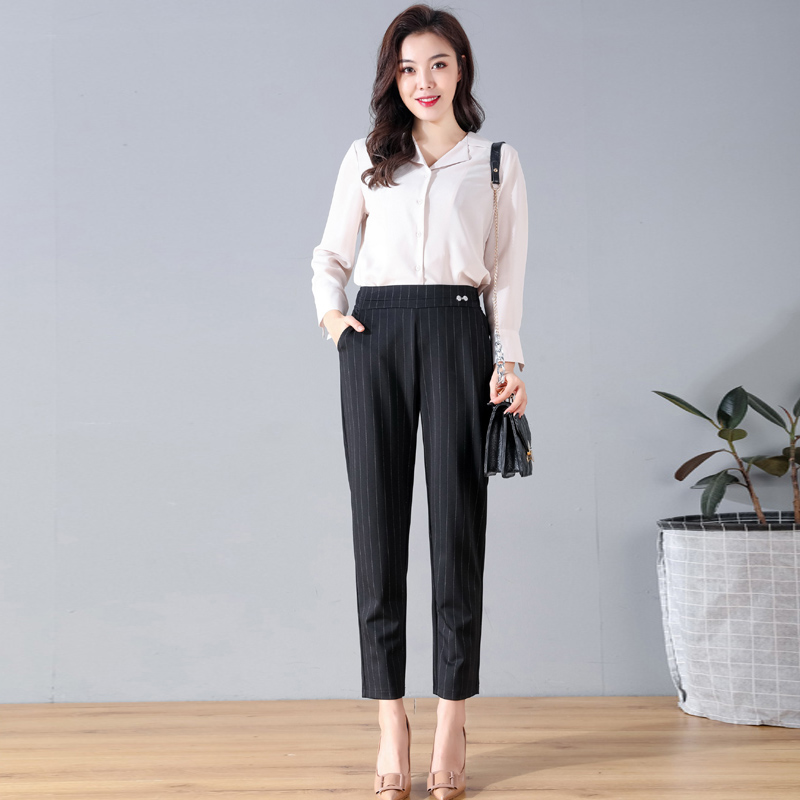 2019卡里卡女裤新款大码松紧高腰宽松妈妈裤子中老年直筒裤1909