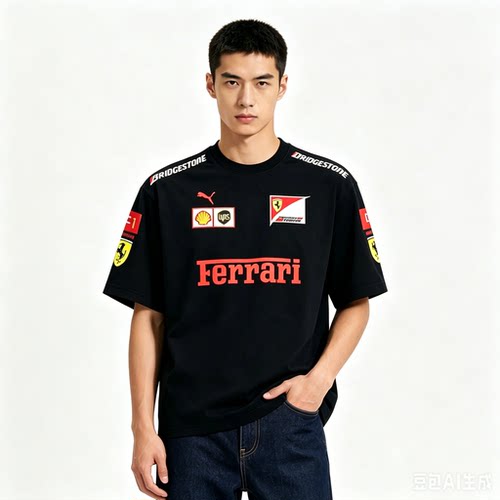 F1赛车服短袖T恤纯棉法拉利运动骑行服万宝路印花美式复古vintage