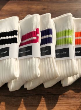 ARMOR MADNESS 条纹余文乐同款长筒袜子双针粗线复古军事风运动袜