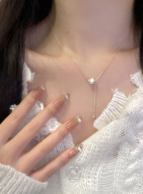 s925纯银猫眼石小蛮腰项链女小众轻奢级感ins温柔风流苏锁骨链