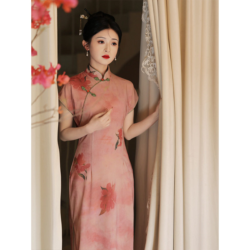 粉色旗袍夏季新款2026改良年轻款民国风女装新中式日常可穿连衣裙