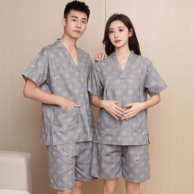 棉情侣大码汗蒸服男女款情侣浴衣足疗采耳按摩桑拿家居服睡衣酒店