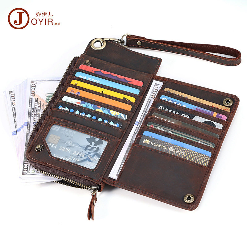 2026新款真皮手拿包多卡位长款钱包商务复古男包疯马时尚RFID钱包