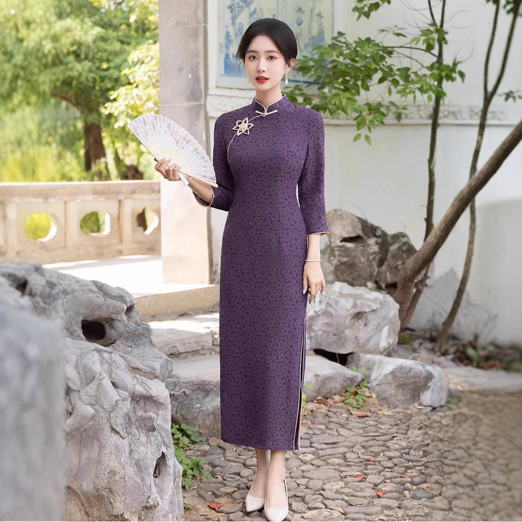 新中式国风提花旗袍2026秋冬新款感老上海优雅气质连衣裙礼服女装