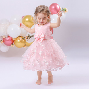 跨境棉里公主裙礼服宝宝周岁生日蝴蝶结蕾丝婴儿洗礼服baby连衣裙