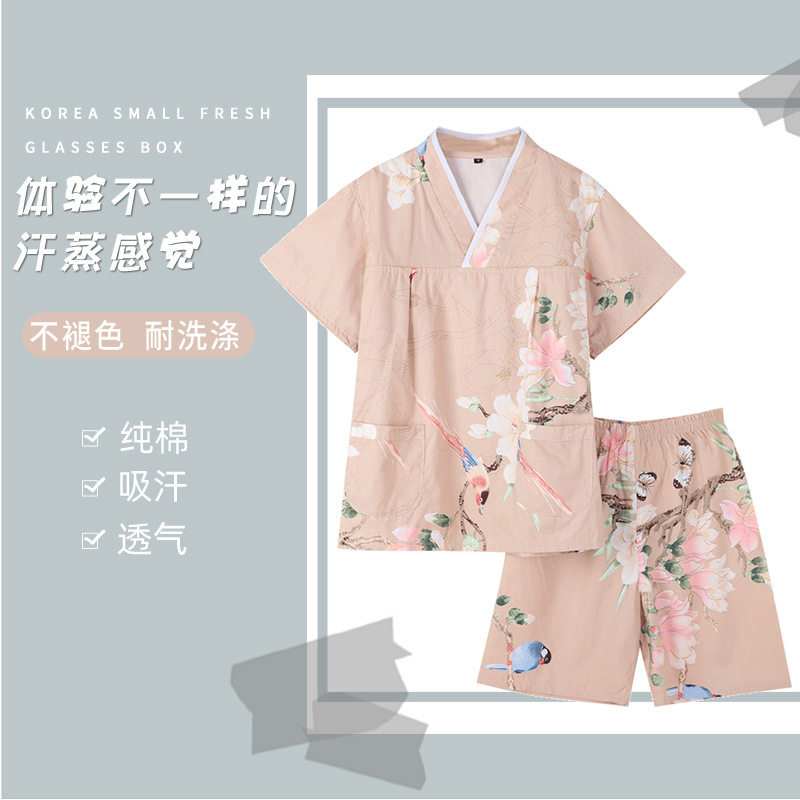 纯棉汗蒸服女款花花国潮风洗浴足疗店客人足浴服按摩睡衣桑拿服男
