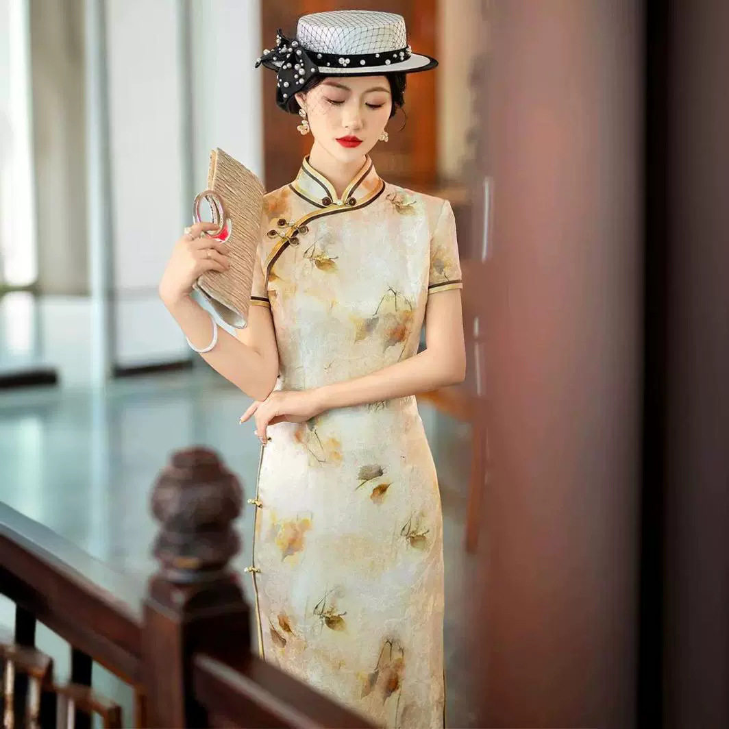 高端真丝旗袍夏女2026新款复古改良版交织桑蚕丝气质年轻款礼服