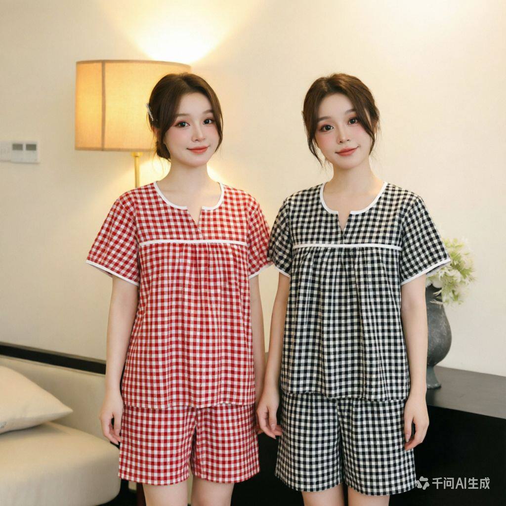 棉质汗蒸服格子款女桑拿洗浴服大码家居服睡衣足疗按摩服高档刮痧