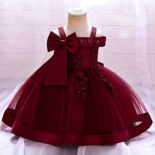 跨境公主裙 女童婚纱花童蓬蓬裙串珠吊带生日儿童礼服baby dress