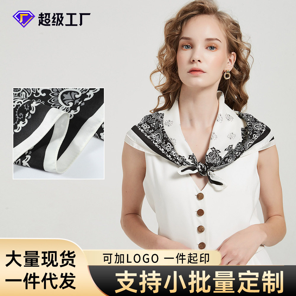 2026春季新款丝巾仿丝女70cm方巾头巾领巾绑包发带印花腰果外贸