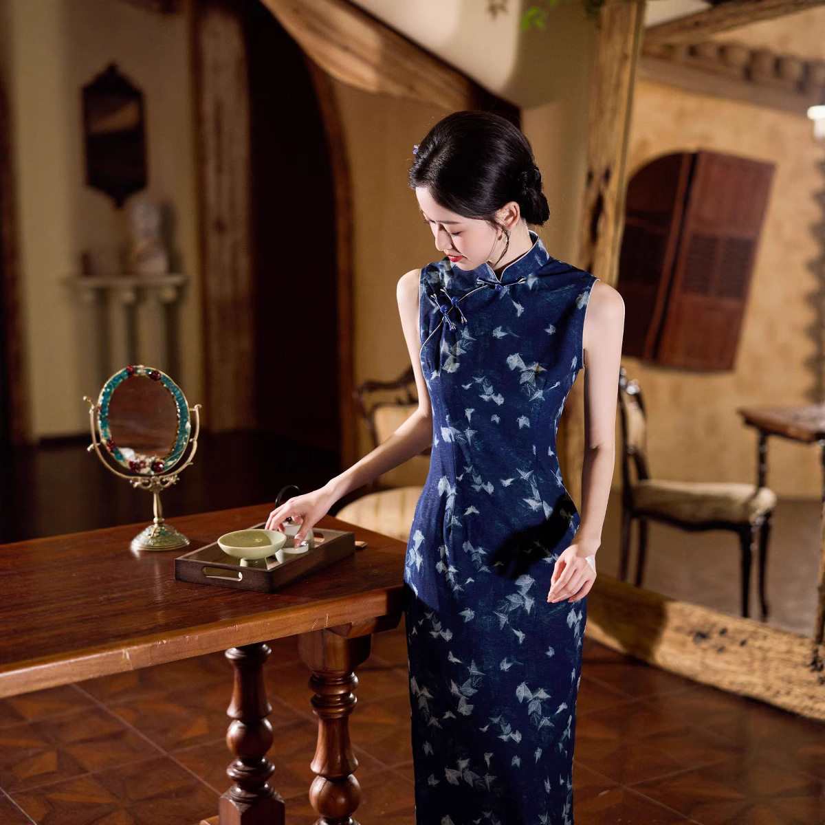 2026夏季新款旗袍天蓝色无袖显白新中式国风气质优雅显瘦女连衣裙