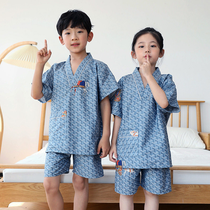 儿童棉布浴服男女童汗蒸服睡衣桑拿服小孩家居服养生酒店宝宝海外
