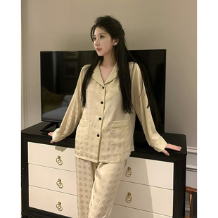 金玉锦绣轻奢高颜值睡衣早春女士长袖冰丝丝绸套装舒适家居服