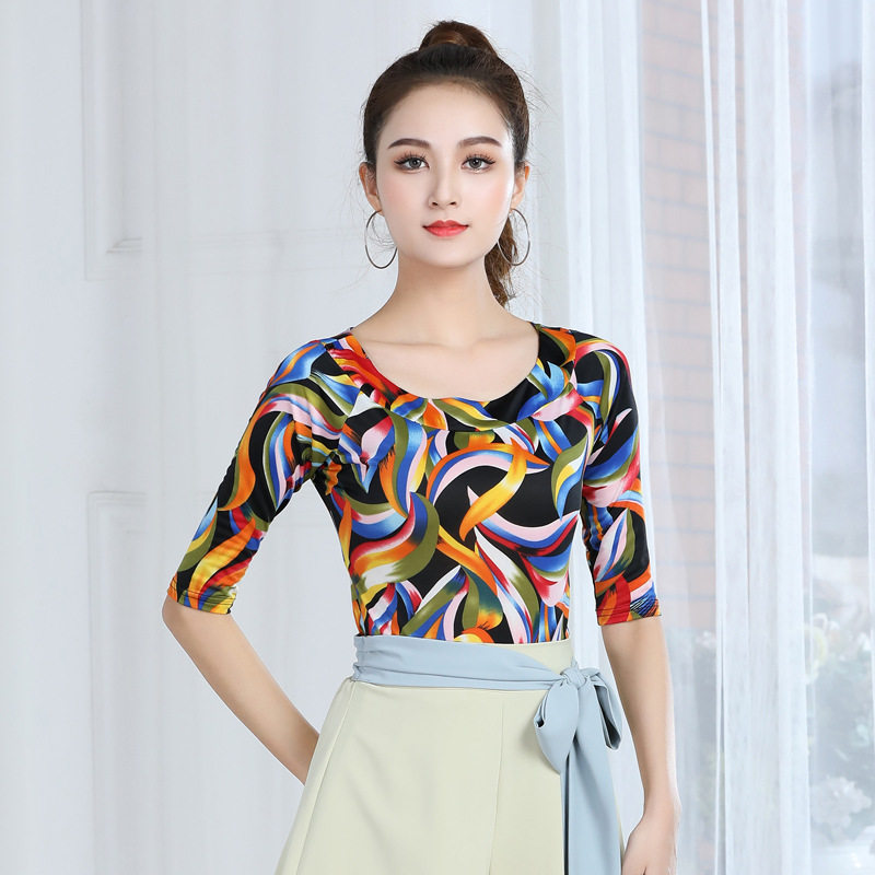 拉丁舞上衣女中长袖摩登舞2025新款跳舞交谊舞蹈练功服广场舞服装