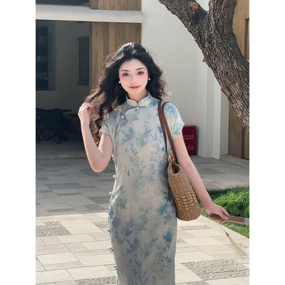 新中式【清梦】古法全开襟素雅小个子旗袍女夏2025新款中式连衣裙