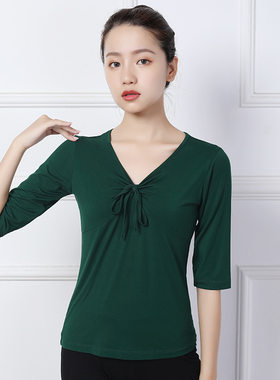 舞蹈服上衣现代舞艺考服广场舞蹈练功服成人女芭蕾蝴蝶结舞衣瑜伽