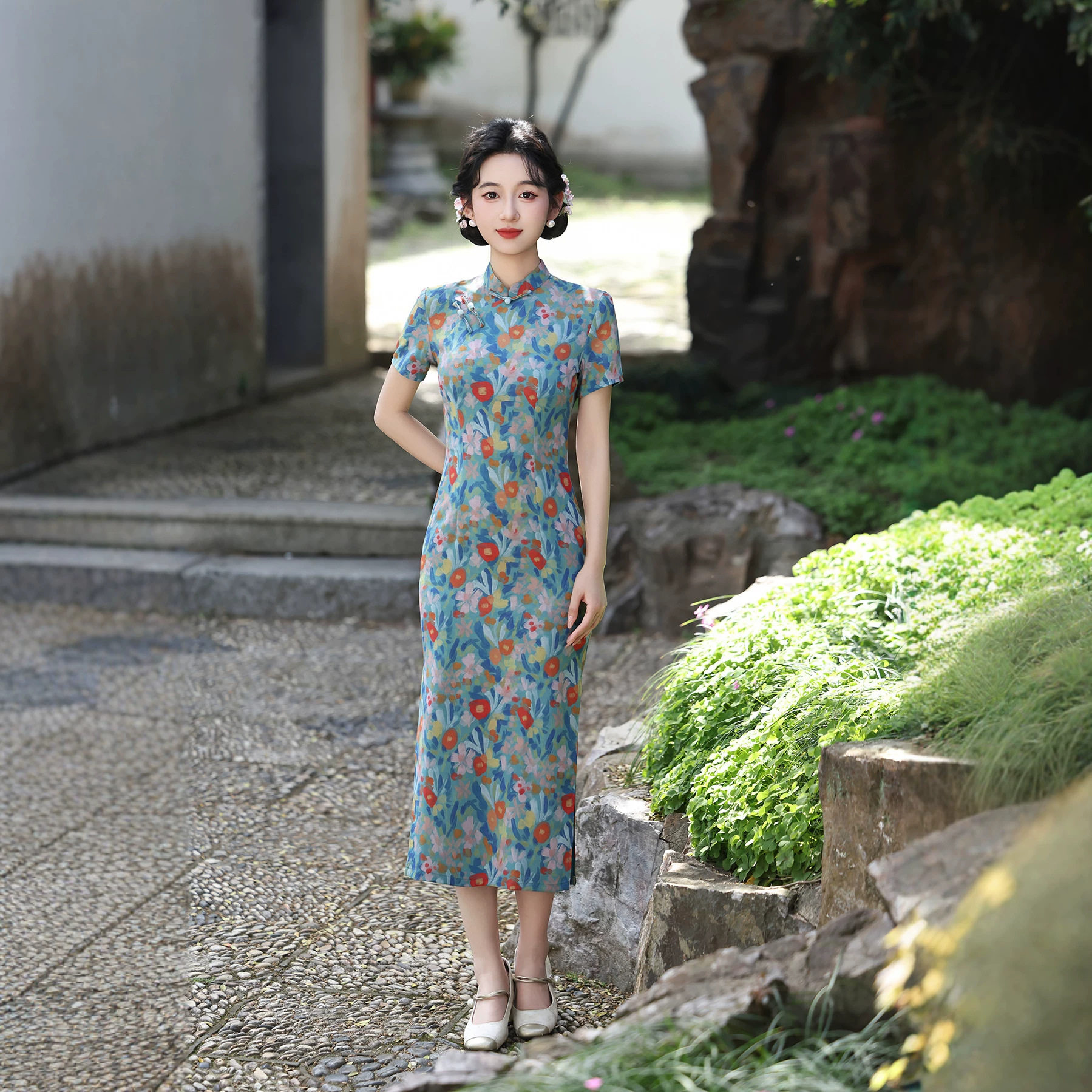 2026年新中式复古旗袍民国风花卉显瘦连衣裙夏季气质礼服女装长裙