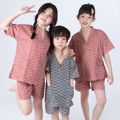 2025款日式儿童家居服女童男童短裤短袖套装夏季睡衣汗蒸浴服儿童