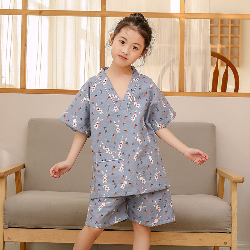 儿童棉布磨毛加厚浴服男女童汗蒸服睡衣桑拿服小孩家居服酒店养生