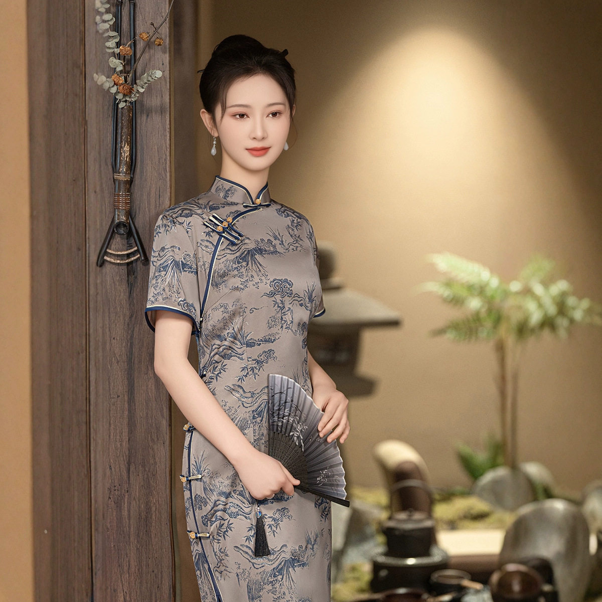 新款旗袍2026夏款仿香云纱烫金长款妈妈装礼服女装日常宴会连衣裙