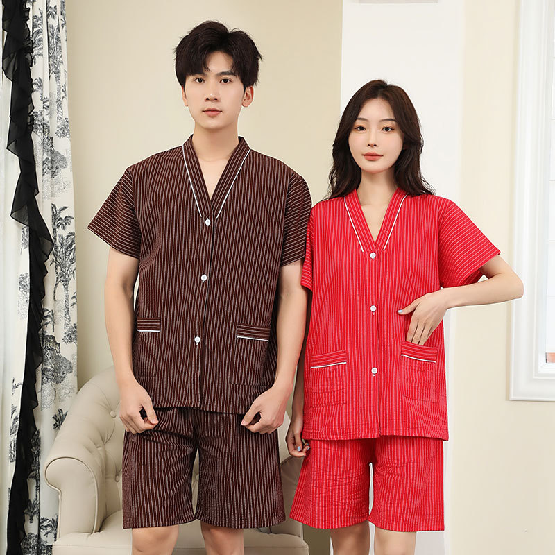 短袖棉情侣前后开扣理疗服艾灸衣服开背刮痧针灸服按摩服女士套装