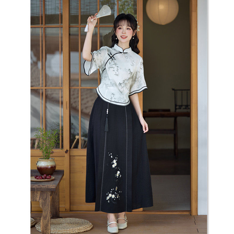 民族风旗袍上衣套装2026春夏新款时尚改良年轻少女款学生文艺上衣
