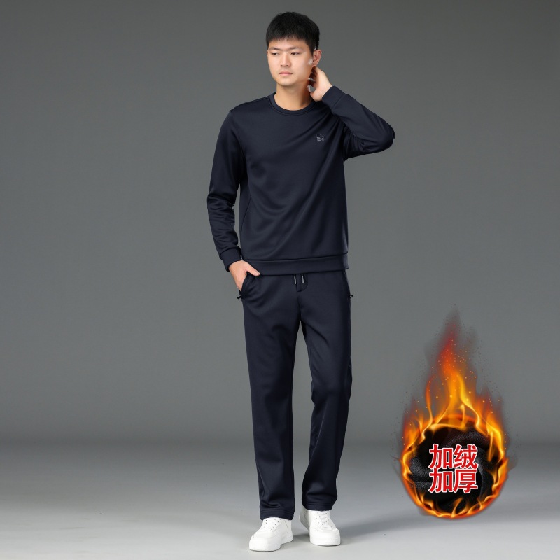 运动服套装男冬季加绒加厚中年2025春秋秋冬款休闲卫衣男士两件套