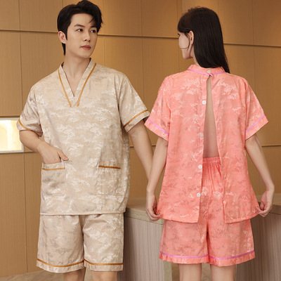 汗蒸服女情侣款后背开浴服按摩服女款男款大码洗浴桑拿足疗美容服