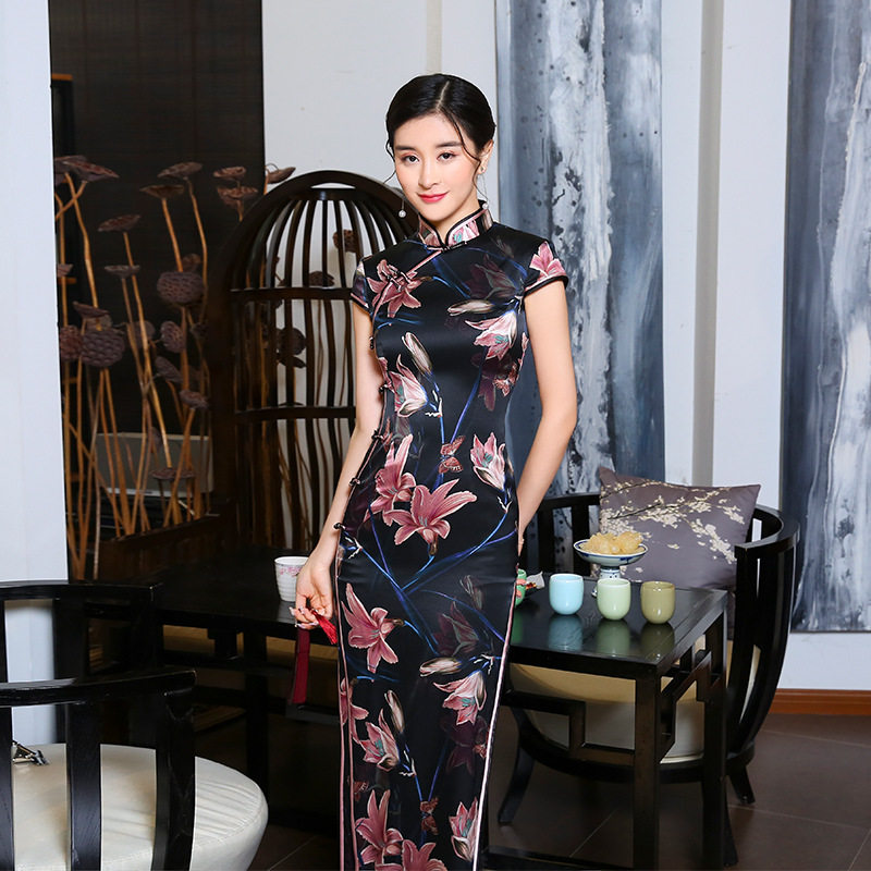 唐之恋夏季黑色高端桑蚕丝真丝旗袍女改良版连衣裙中式感2026礼服