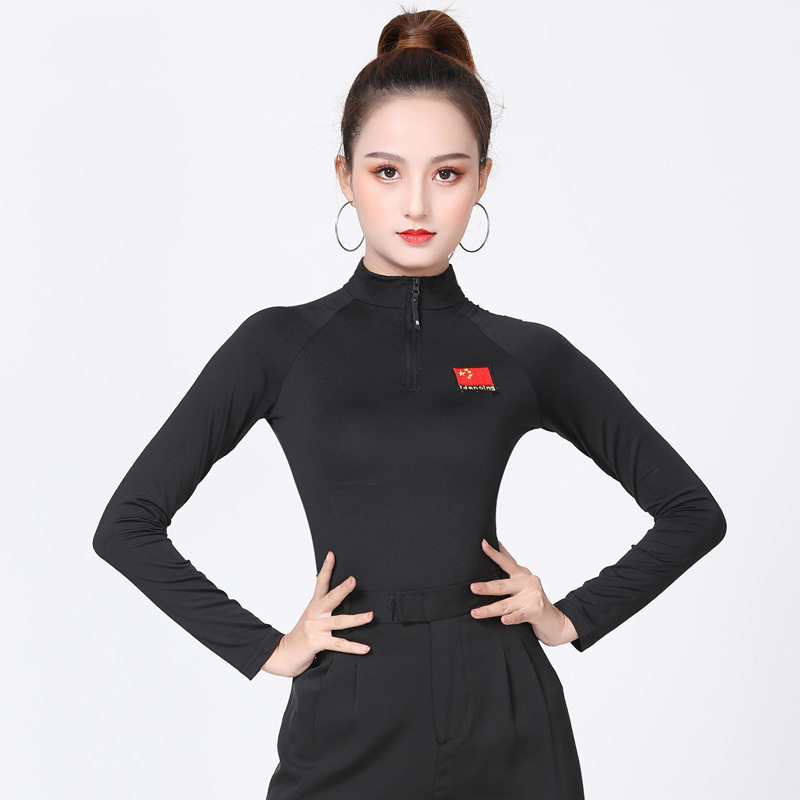 广场舞上衣女成人摩登舞上衣新款国标舞蹈服装高领长袖秋冬练功服