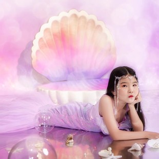 新款儿童摄影主题梦幻紫色人鱼公主卡通童话拍照连衣裙人鱼姬裙